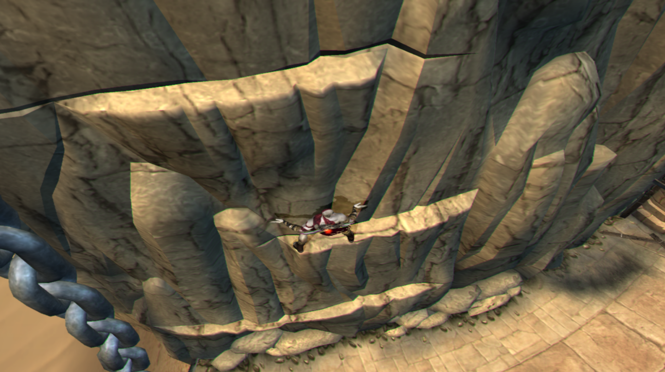 Kratos Climbing on Cliff Face